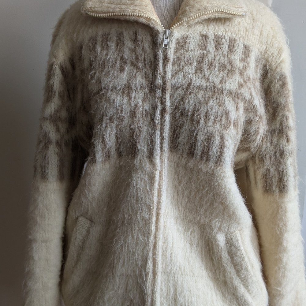 vintage Tundra Cream and Taupe Wool Zippered Ladies  Jacket Size Med